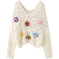 Multi Flower Crochet V-neck